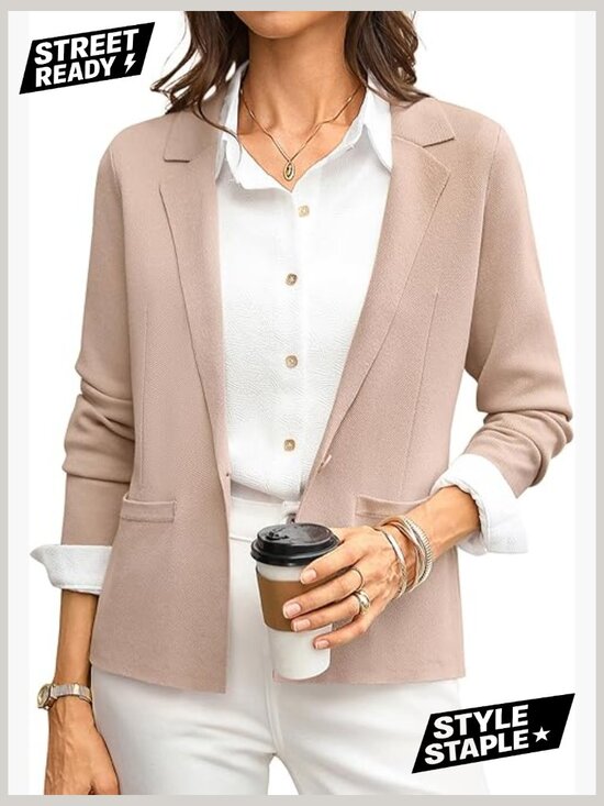Jackets & Blazers - Lightweight Knit Blazer Suit Jacket Business Casual Cardigan Work Office Long
